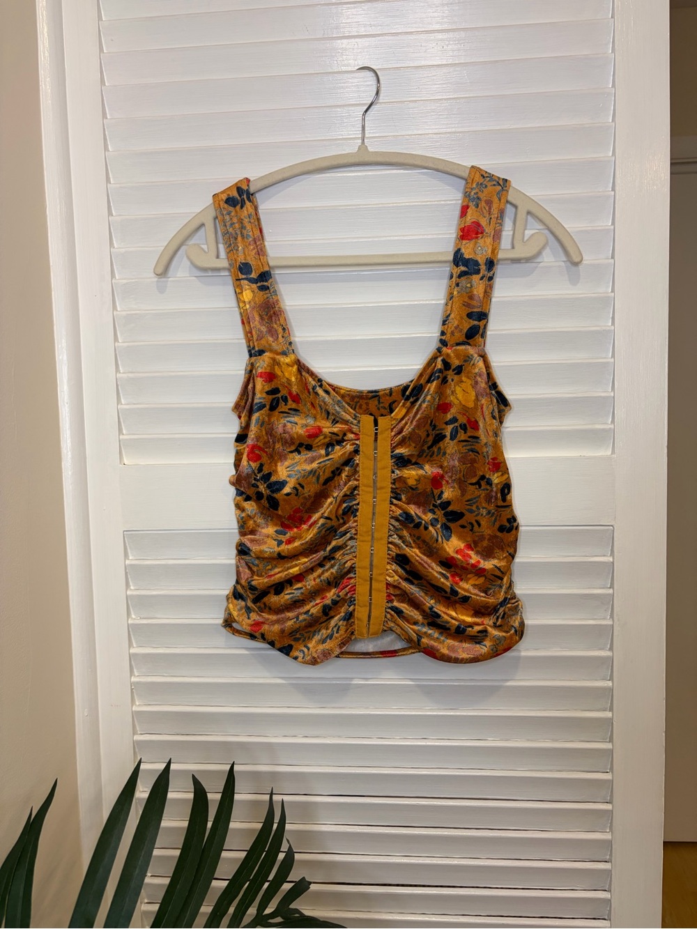 Free People Velvet Orange Floral Ruched Tank Top Size XS